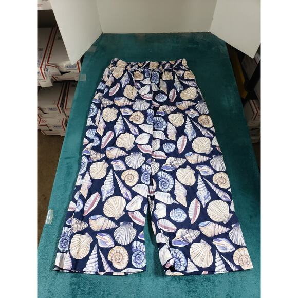 Calypso Pants Size Large Womens Blue Lightweight Linen Blend Pull On Cropped NWT - Picture 2 of 11